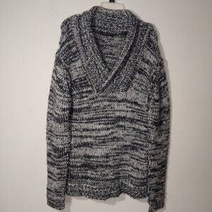 ProjekRaw Marled Wool Blend Shawl Neck Long Sleeves Knit Sweater Size L Grey